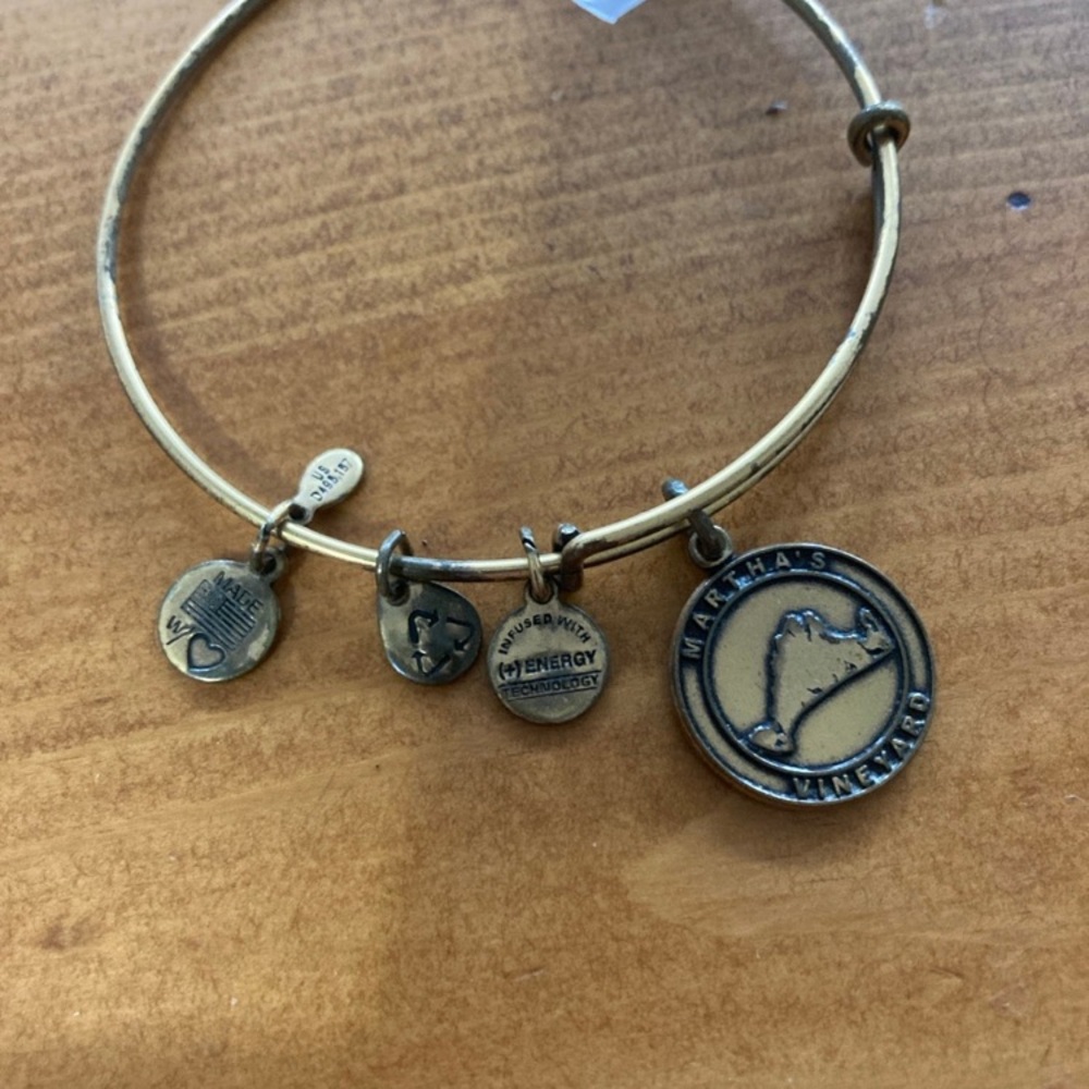 Gold Alex and Ani Charm Bracelet with Martha's Vineyard Pendant
